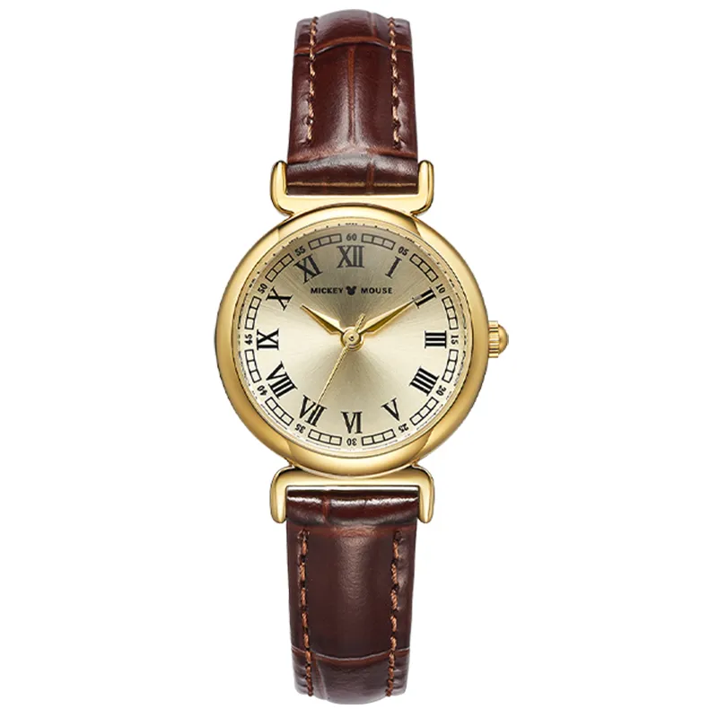 Disney Trendy Little Brown Strap Collection Quartz Movement Genuine Leather Strap Watch Women's Watch