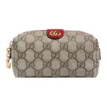 GUCCI Ophidia Canvas With Leather Clutch Makeup Bag Toiletry Bag Medium Women's Ebony/Red