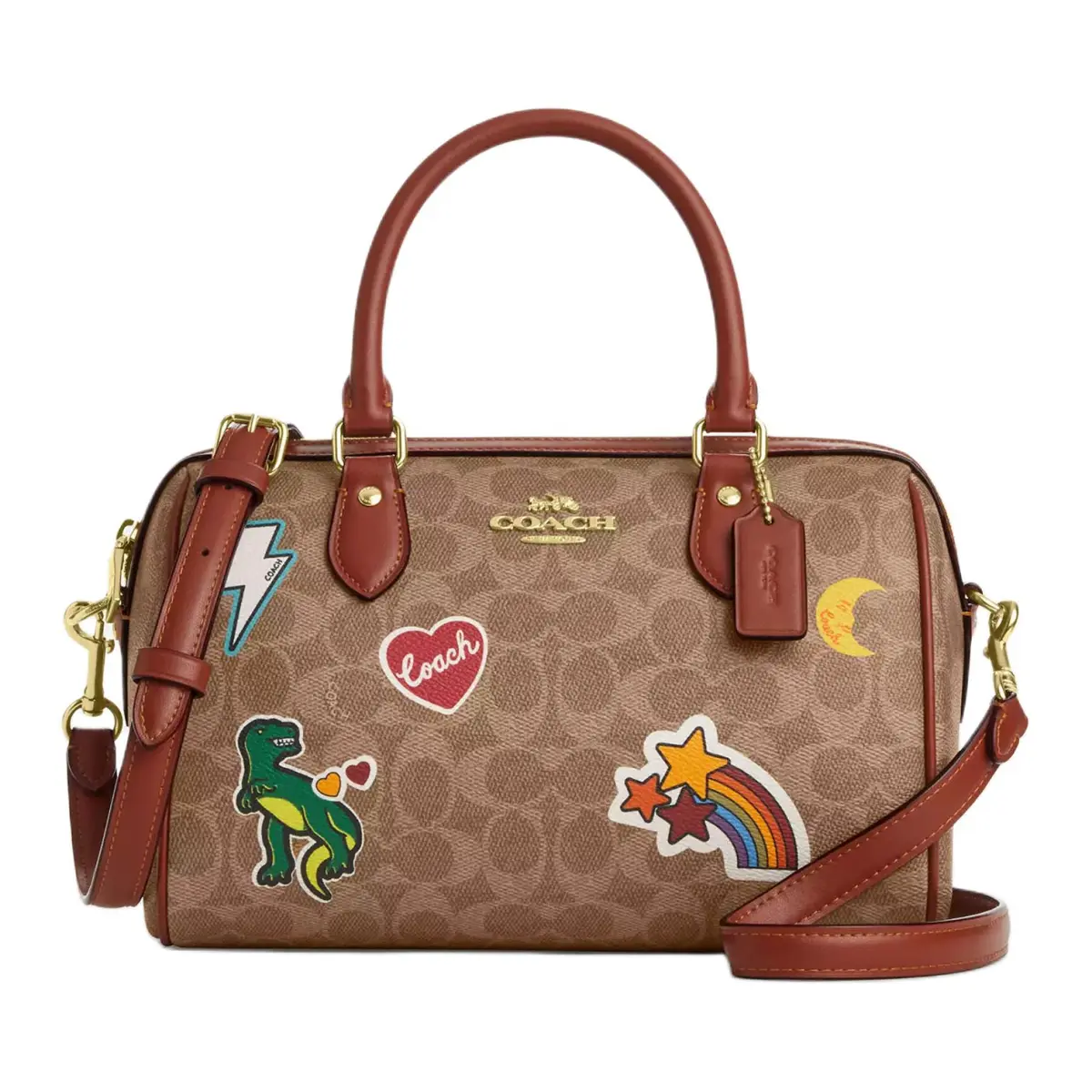 COACH Rowan Coated Canvas Shoulder Bag, Crossbody Bag, Handbag Medium Women's Tan Multicolor