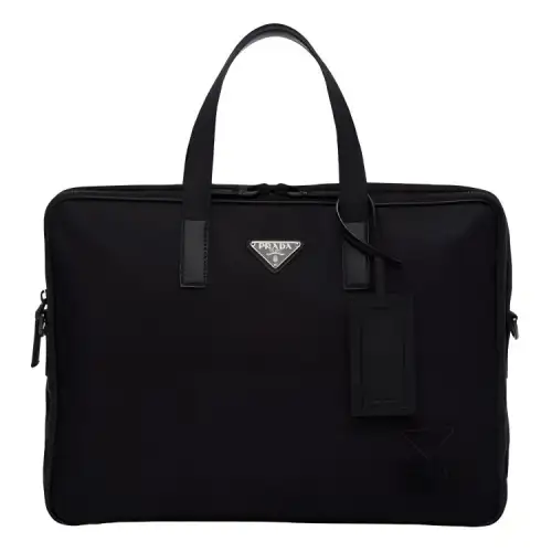 PRADA Zip Closure Recycled Nylon And Leather Briefcase, Handbag Men's Black