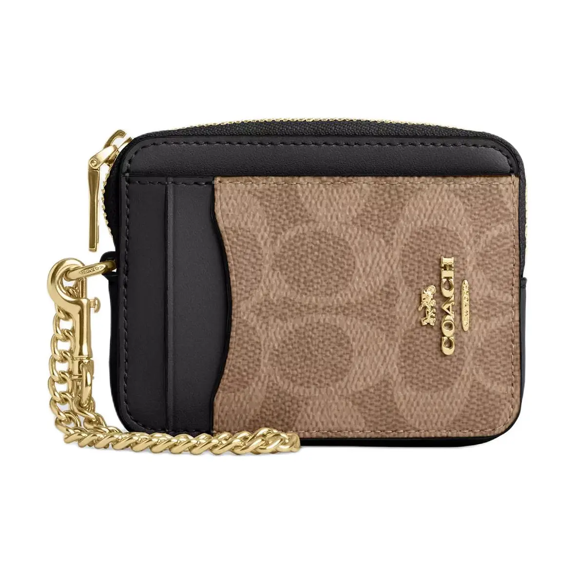 COACH Artificial Leather Card Holder Regular Women's Tan & Black