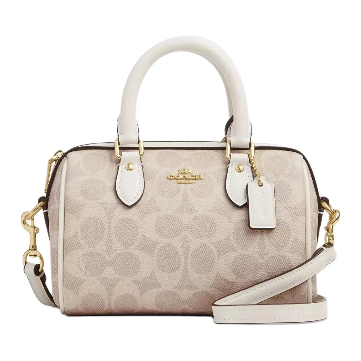 COACH Rowan Artificial Leather Boston Bag, Crossbody Handbag Small Women's Vanilla White