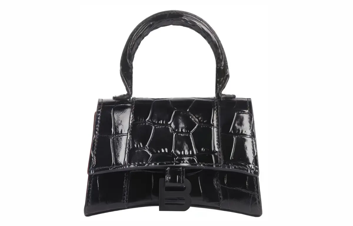 Balenciaga Hourglass Crocodile Pattern Cow Leather Hourglass Bag Handbags Mini Women's Black