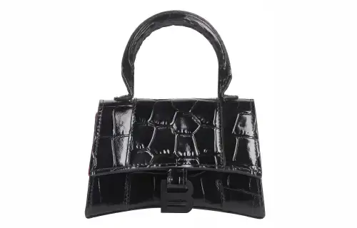 Balenciaga Crocodile Pattern Cow Leather Hourglass Bag, Handbag Mini Women's Black