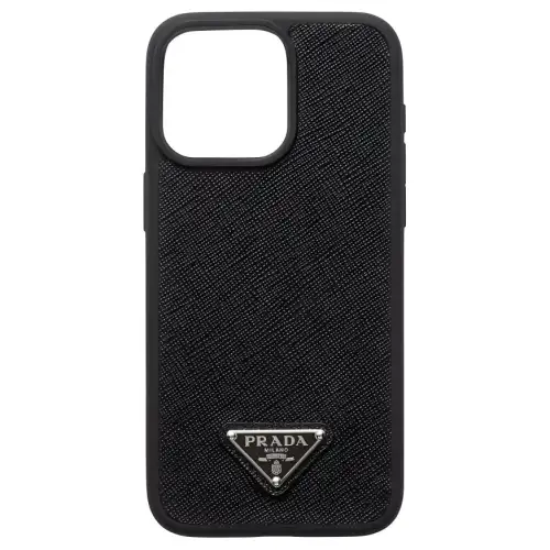 PRADA Saffiano Leather IPhone 15 Pro Max Protective Cover Bag Accessory Men's Black
