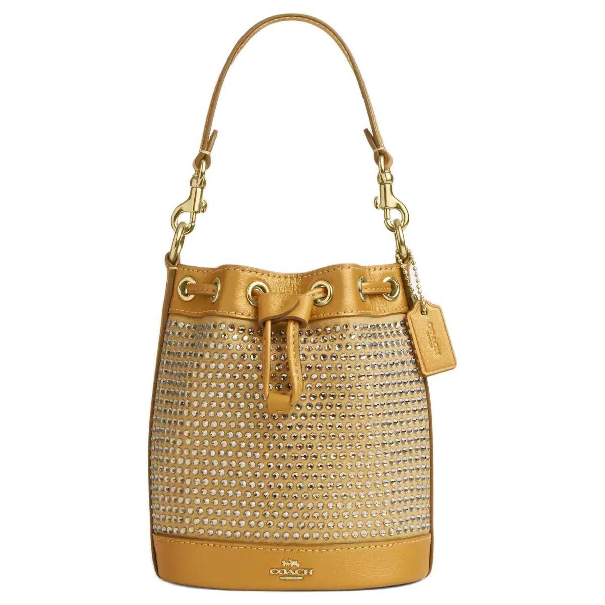 COACH Bucket Leather Bucket Bag Portable Crossbody Shoulder Bags Mini Women's Yellow