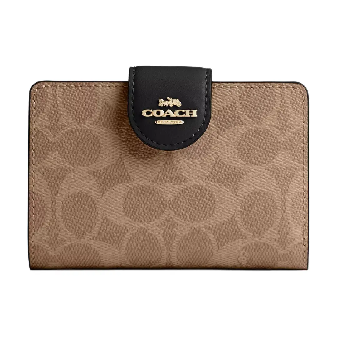 COACH Leather Wallet Women's Tan & Black