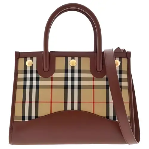 Burberry Canvas With Leather Tote Bag, Shopping Bag, Handbag Women's Beige & Brown