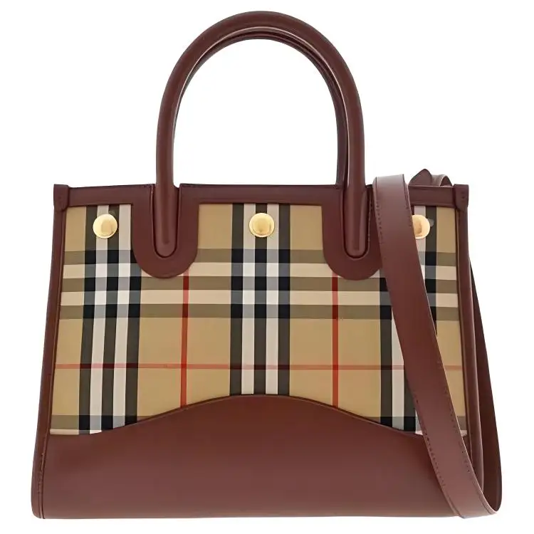 Burberry Canvas With Leather Tote Bag, Shopping Bag, Handbag Women's Beige & Brown