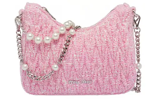 MIU MIU Matelassé Pearl Chain Soft Sheep Leather Shoulder Bag, Crossbody Bag, Handbag Women's Pink