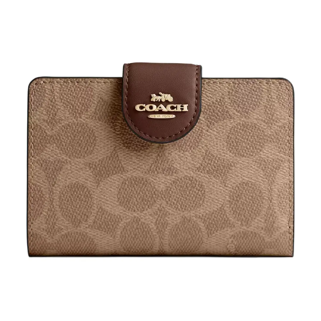 COACH SignatureCanvas High Quality Leather Wallet Small Women's Tan & Brown
