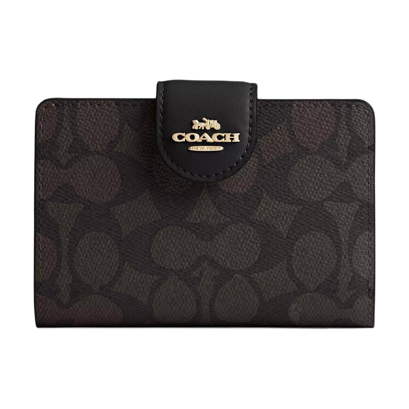 Женский кошелек COACH SignatureCanvas 13 (орехово-черный)