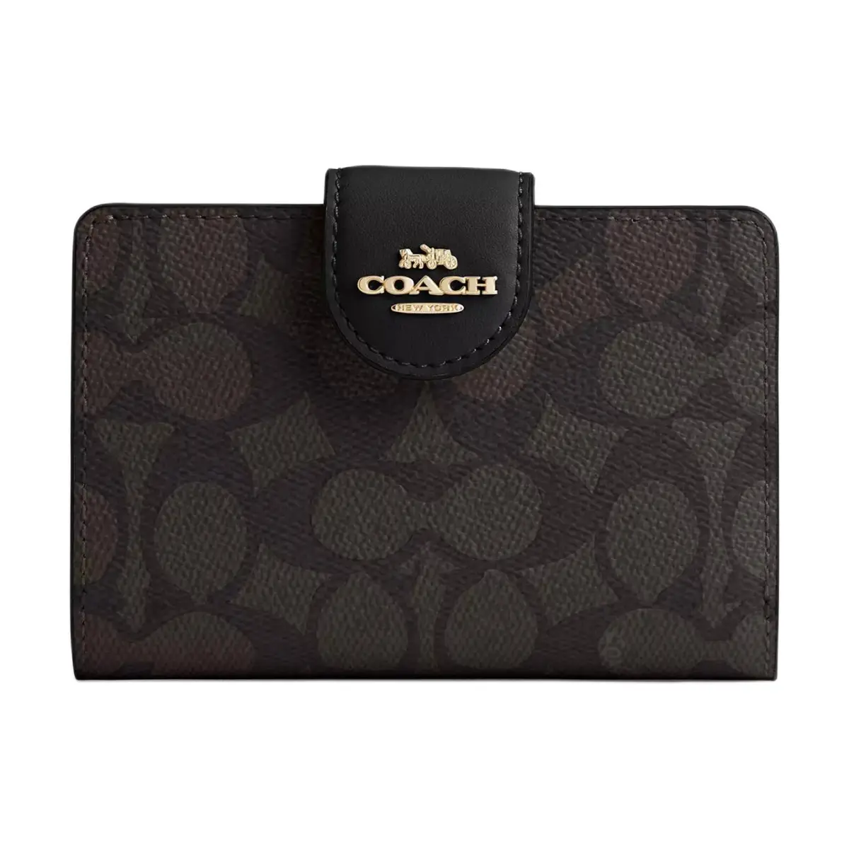 COACH SignatureCanvas High-Quality Leather Wallets Women's Walnut & Black