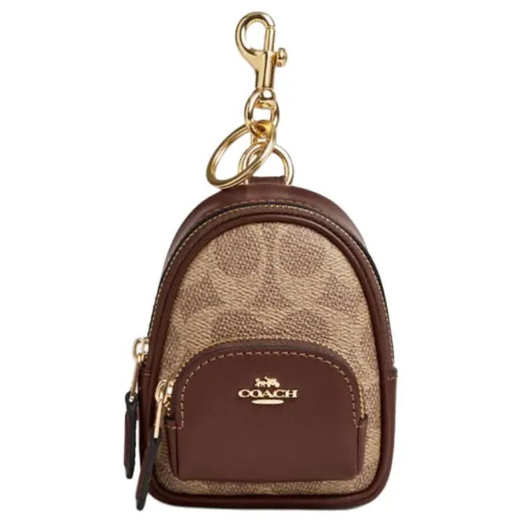 COACH Coated Canvas Bag Charm Bag Merch Mini Women's Tan