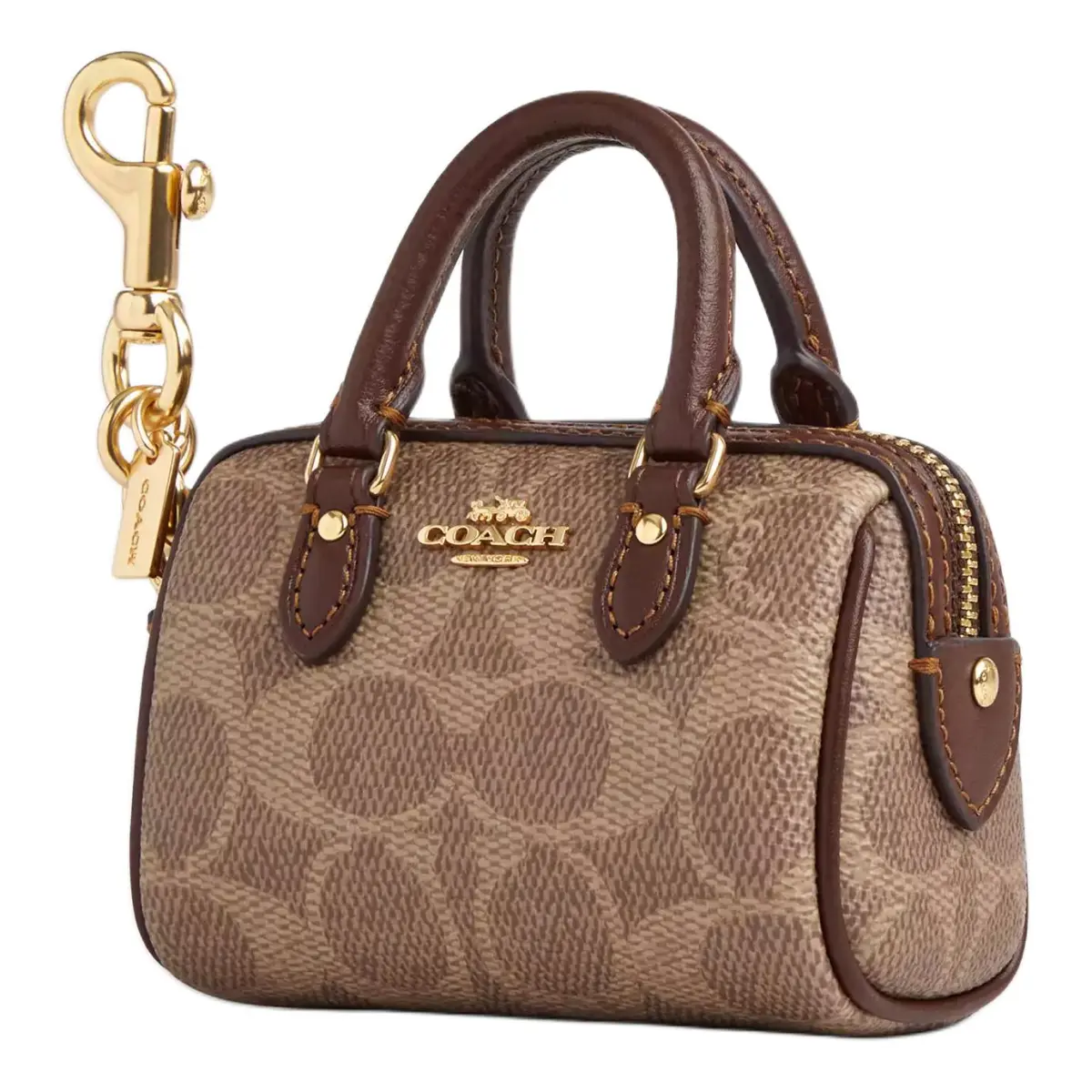COACH Rowan Coated Canvas With Smooth Leather Bag Charm Bag Merch Mini Women's Gold & Tan