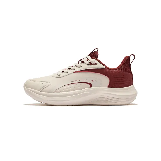 Erke Running Shoes Women's Low-Top Egg Milk Gray/Bordeaux Red