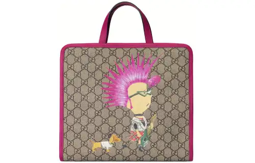GUCCI Canvas With Leather Tote Handbag Kids' Ebony/Fuchsia
