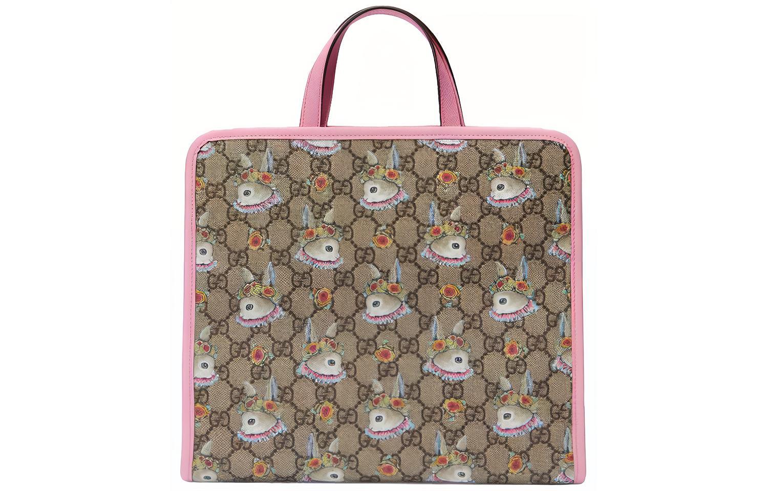 Сумка Gucci x Yuko Higuchi Logo Tote / (коричнево-розовая) — фото 2