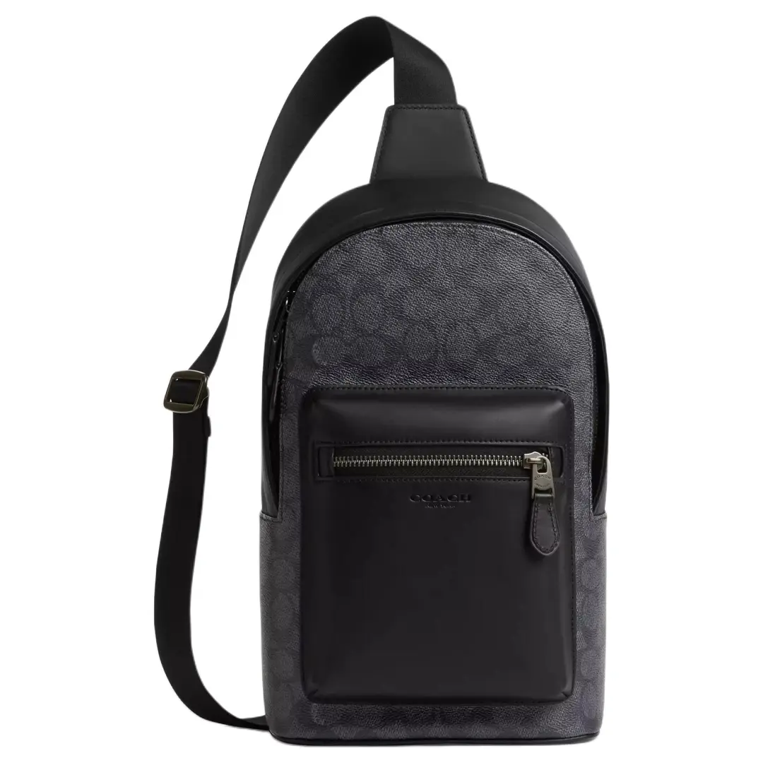 COACH West Coated Canvas Crossbody Bag Sling Bag Small Men's Charcoal & Black