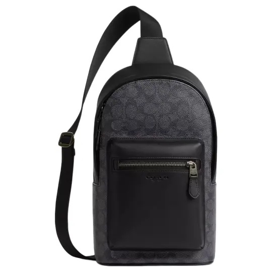 COACH West Coated Canvas Crossbody Bag Sling Bag Small Men's Charcoal & Black