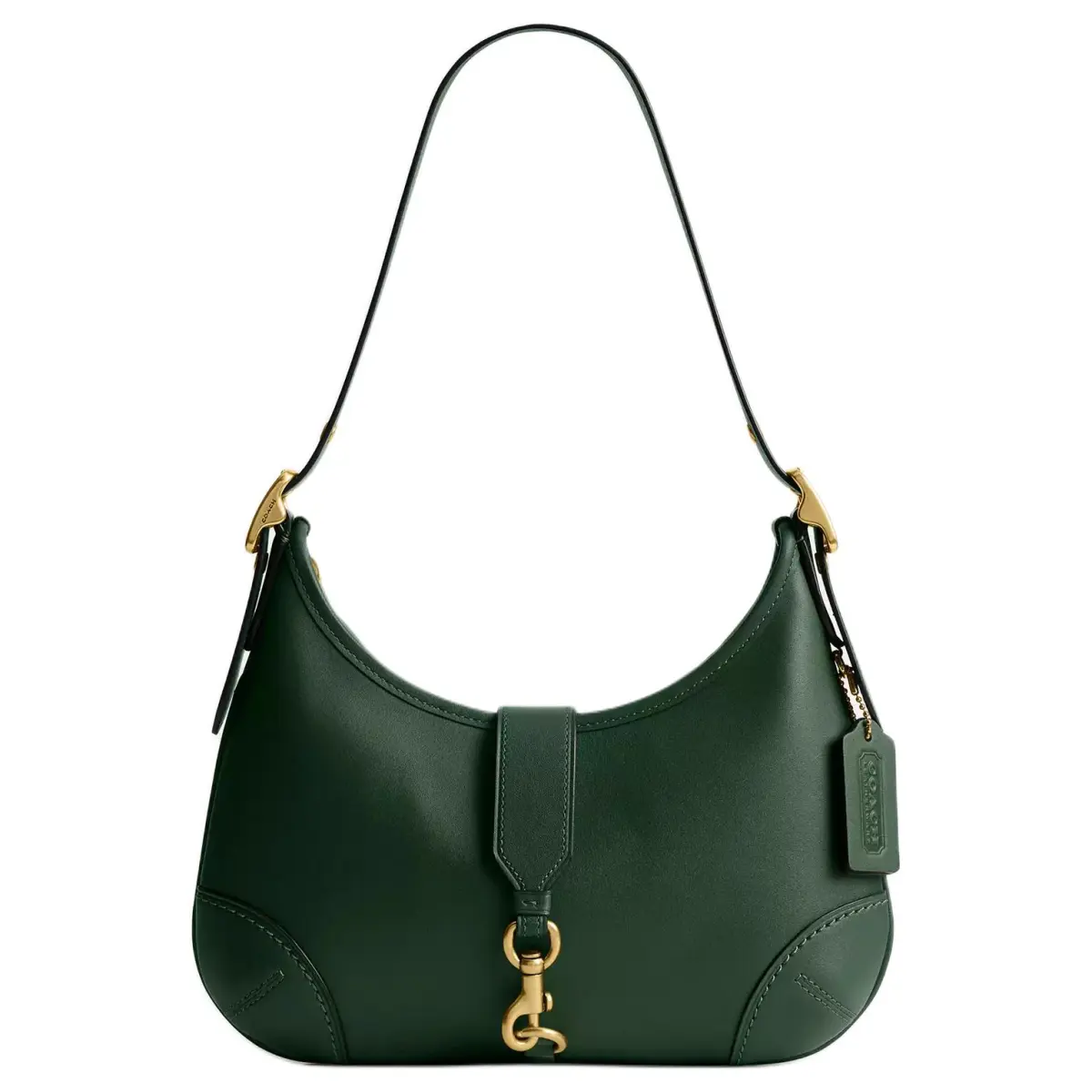 COACH Hamptons Glove Tanned Leather Crescent Bag, Handbag, Shoulder Bag Large Women's Hunter Green