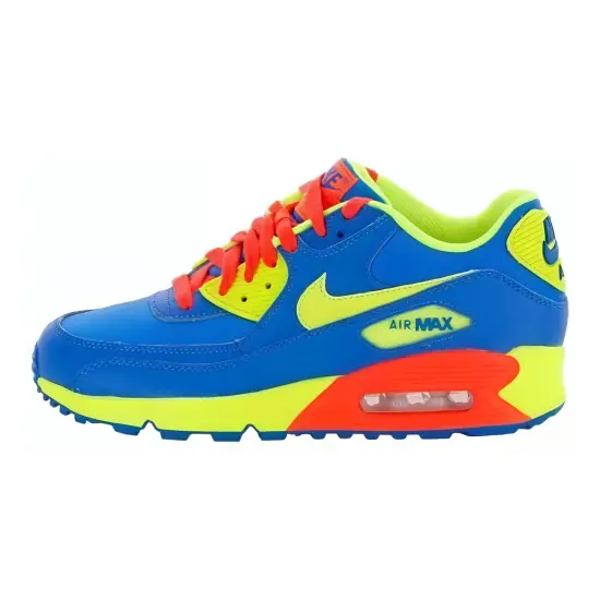 Nike Air Max 90 Slip-Resistant Cushioning Kids Lifestyle Shoes Blue Yellow Red Teenagers