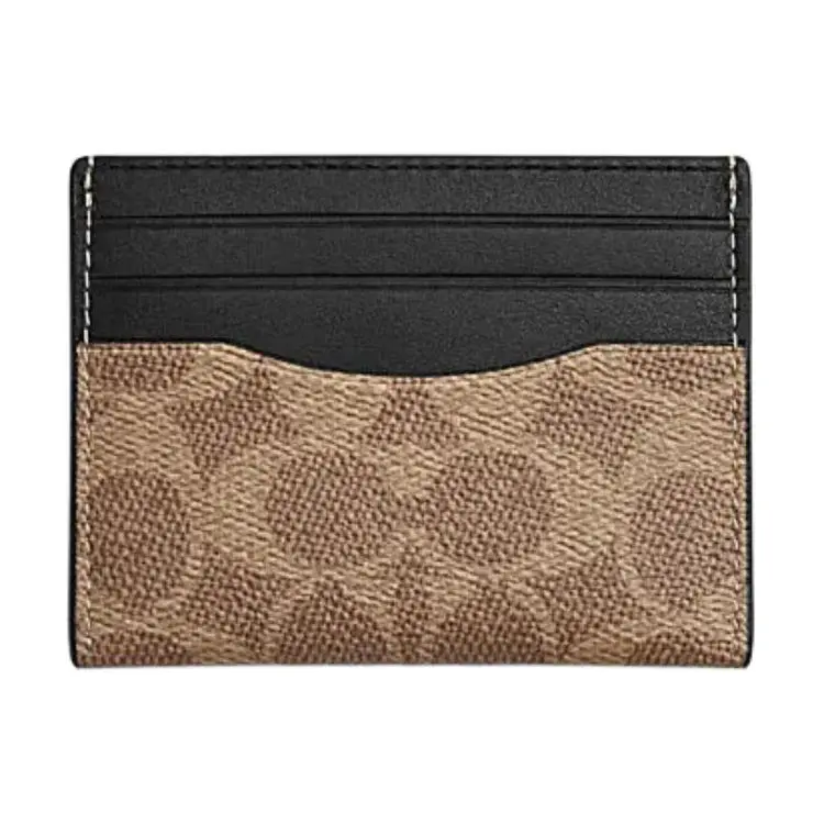 COACH Artificial Leather With Fabric And Cow Leather Card Holder Women's Brown & Yellow & Black