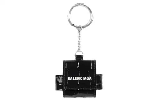 Balenciaga Cash Crocodile Embossed Calfskin Earphone Case Unisex Black
