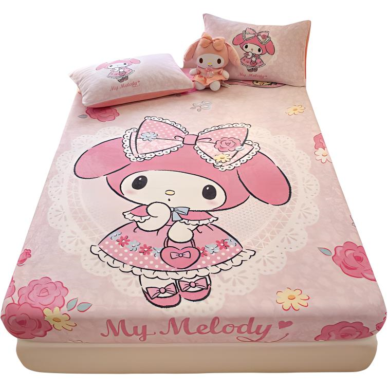 Sanrio Sanrio, cartoon demi-season bedspread, warm jeans, velvet mattress, protective cover, sheet