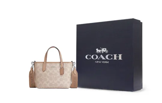 COACH City 15 Логотип бренда Съемный плечевой ремень Сумка-тоут из искусственной кожи Большая сумка Сумка для покупок Сумка через плечо Мини-женский Серо-коричневый