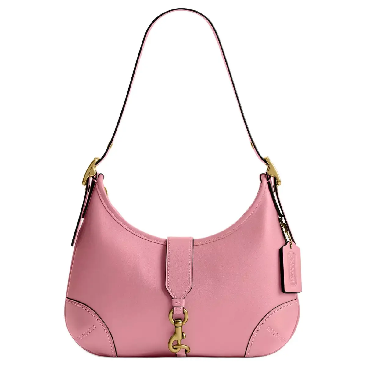 COACH Hamptons Tanned Leather Crescent Bag, Handbag, Shoulder Bag Large Women's Pink