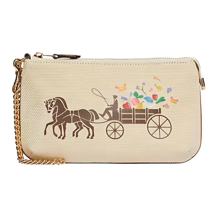 COACH Corner Zip Fabric Clutches Small Women's Beige
