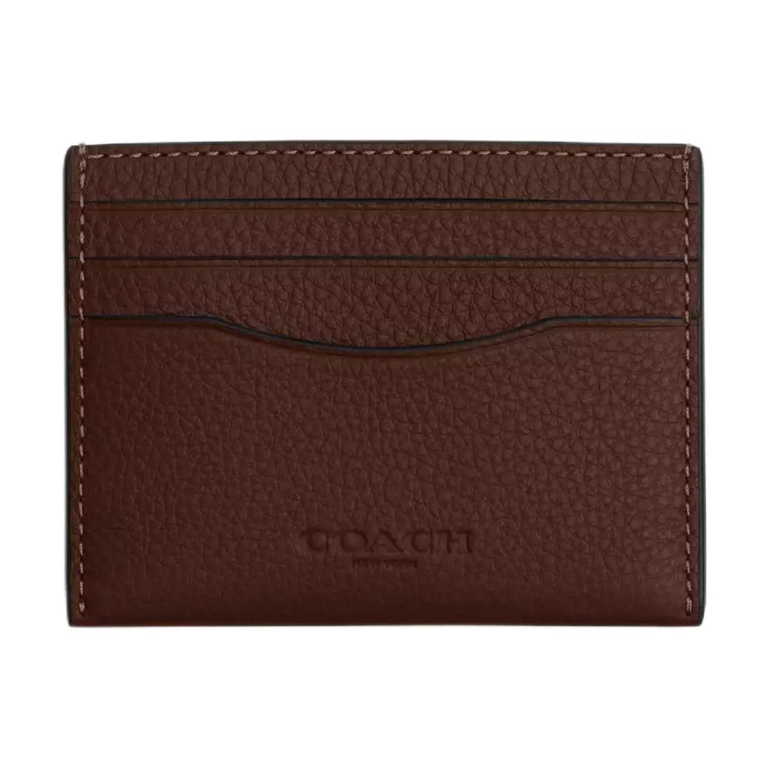 COACH Litchi Grain Leather Card Holder Regular Women's Tan