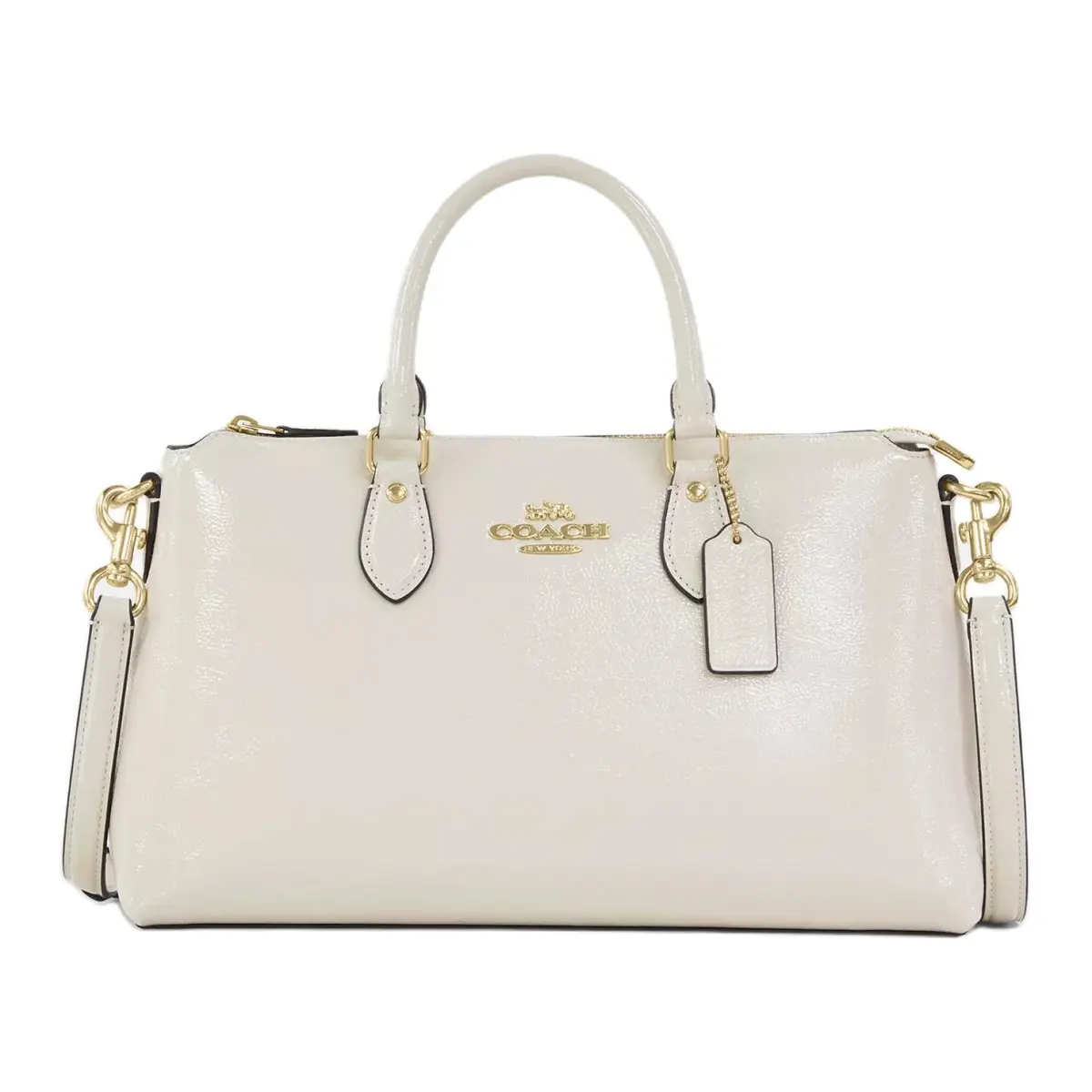 COACH Patent Leather Shoulder Bag, Crossbody Bag, Handbag Large Women's Pearl White