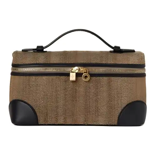 Loro Piana Hemp Fiber With Mulberry Silk Handbag Women's Mooncake Color & Black