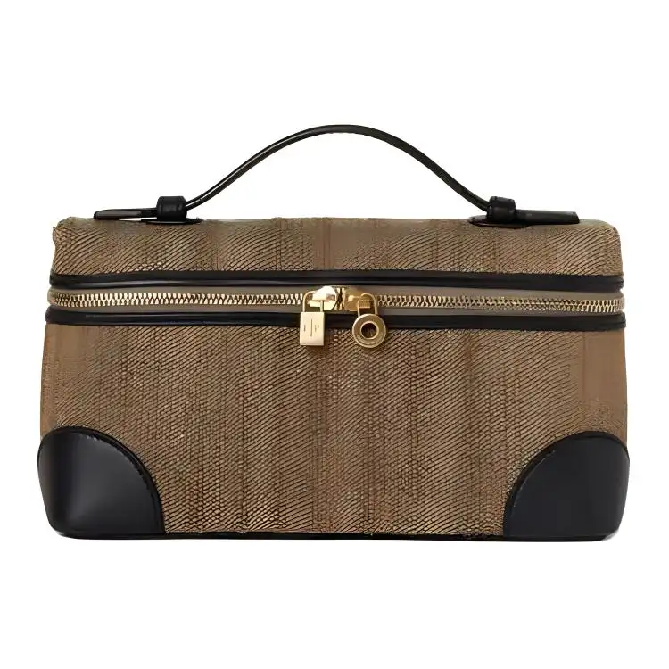 Loro Piana Hemp Fiber With Mulberry Silk Handbag Women's Mooncake Color & Black