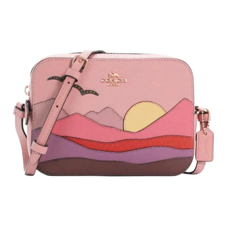 COACH Camera Leather Crossbody Bags Small Women's Pink Multicolor