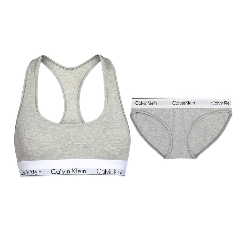 CALVIN KLEIN letter jacquard seamless no padded mid-waist triangle underwear set women's gray