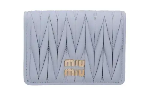 MIU MIU Matelassé Soft Sheep Leather Card Holder Women's Cornflower