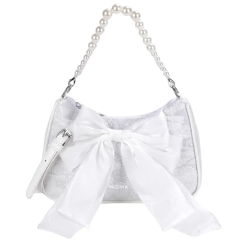 NOMK Canvas Shoulder Bag, Crossbody Handbag Regular Women's Pink/White