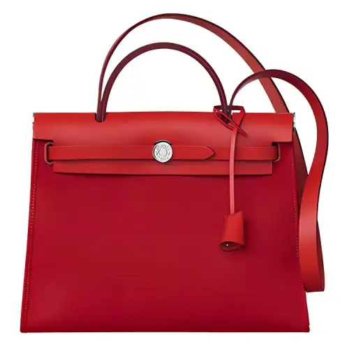 HERMES Herbag Zip Cowhide Patchwork Canvas Shoulder Bag, Crossbody Bag, Handbag 31 Unisex 5X Rouge Piment Pepper Red