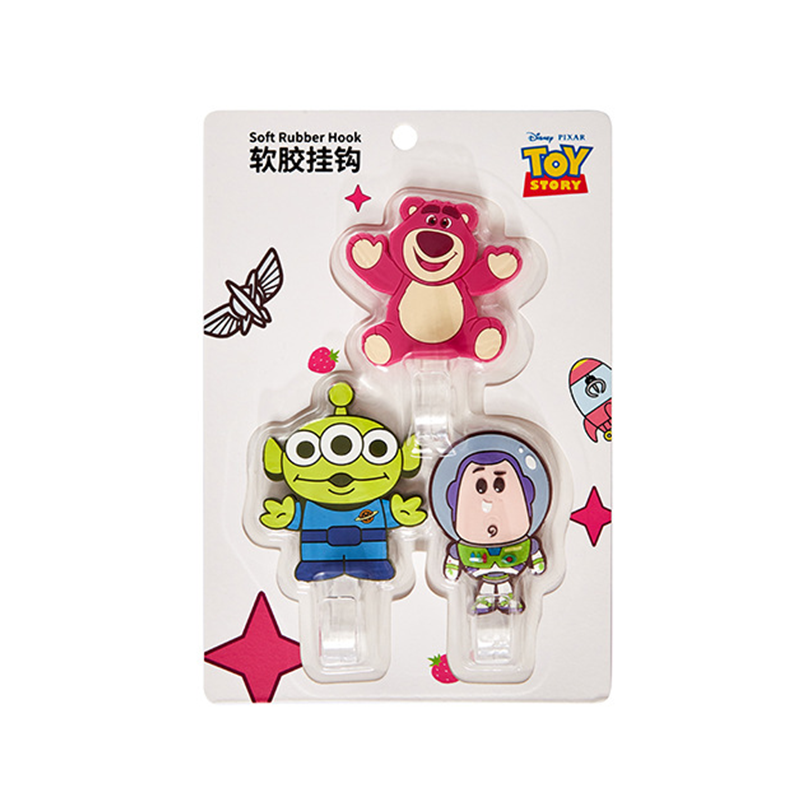 Disney Disney Strawberry Bear Series Cute Strawberry Bear Three-Eyed Judy Nick Buzz Lightyear 3 Packs of Adhesive Hooks Strong Adhesive Hooks No-Punching Seamless Load-bearing Adhesive Kitchen Student Dormitory Wardrobe Hanging Storage Storage Rack