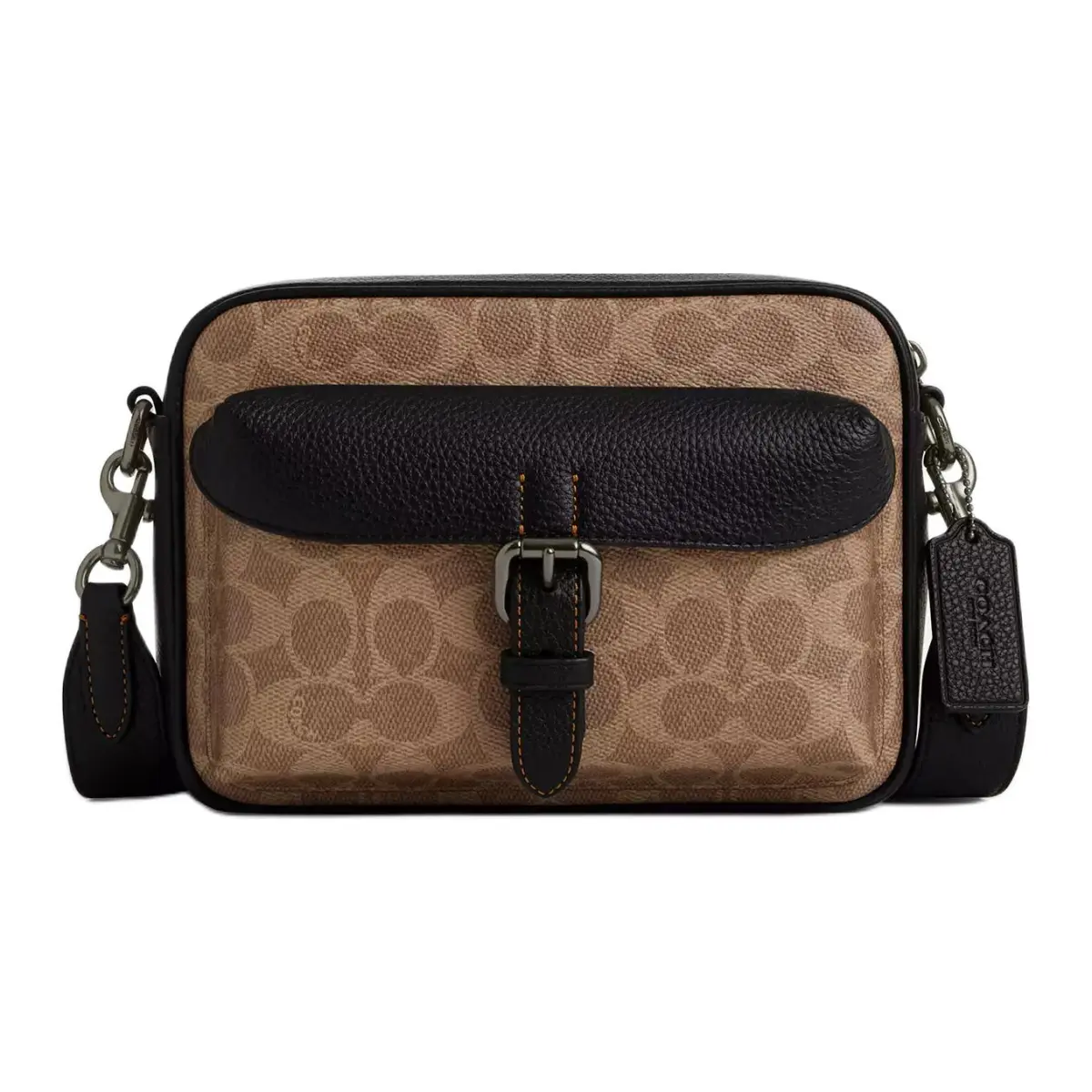 COACH Coated Canvas Shoulder Bag, Crossbody Bag Small Men's Tan & Black