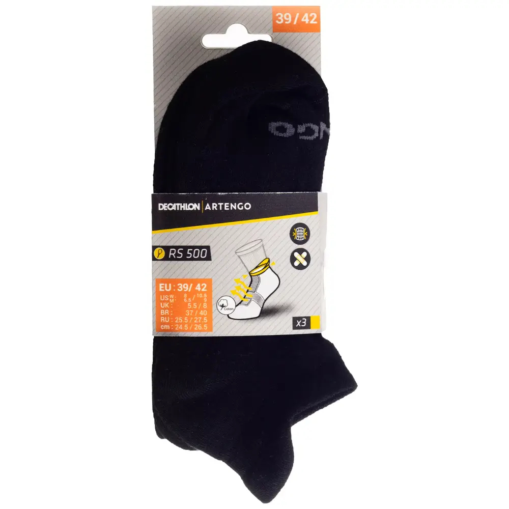 DECATHLON Ankle Socks Unisex 3 Pack Black