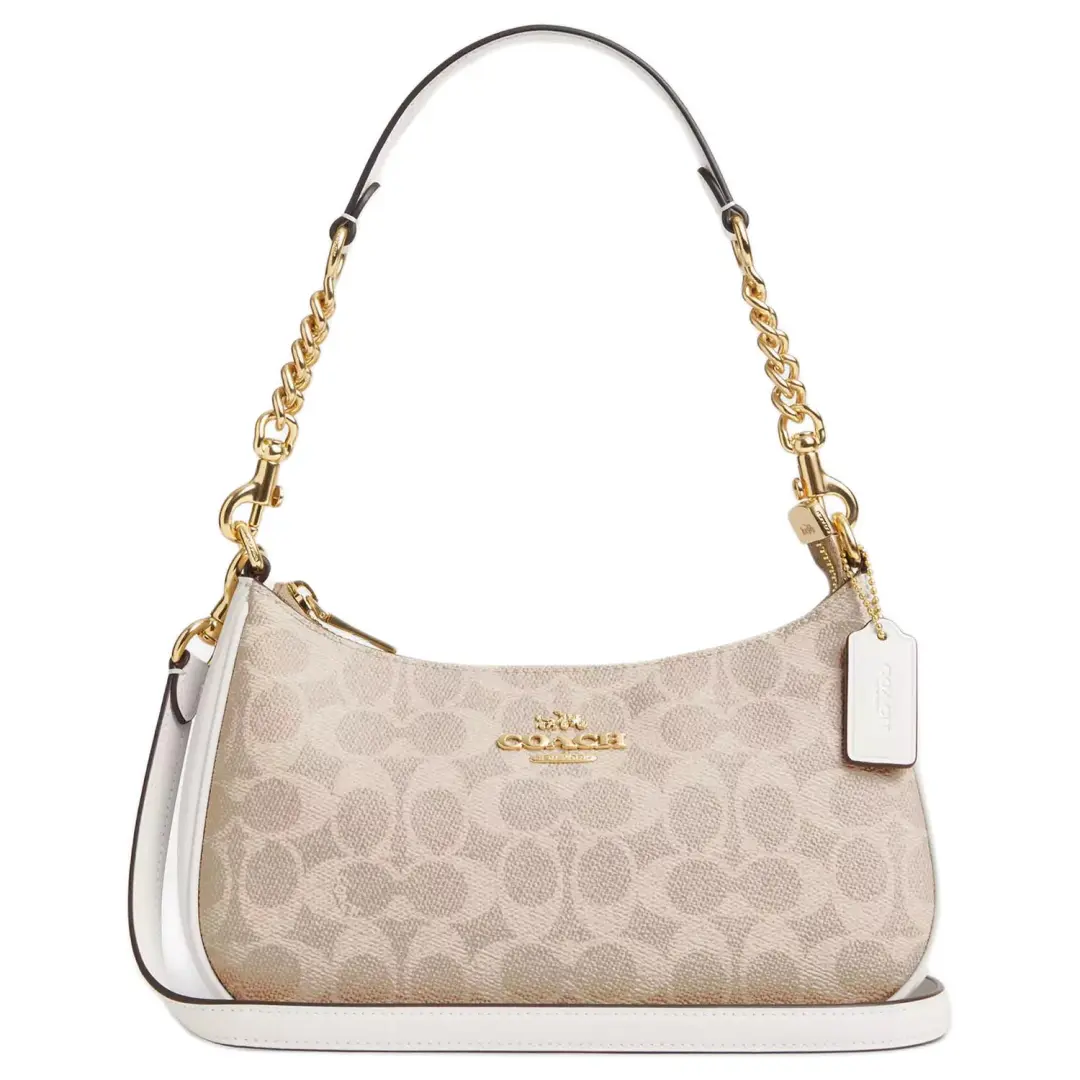 COACH Teri Coated Canvas Portable Crossbody Bag, Shoulder Bag Medium Women's Sand & Chalk White