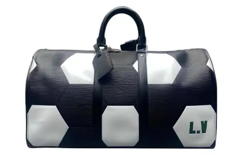 LOUIS VUITTON Keepall Leather Handbag, Shoulder Bag, Crossbody Bag, Travel Bag Men's Black/White