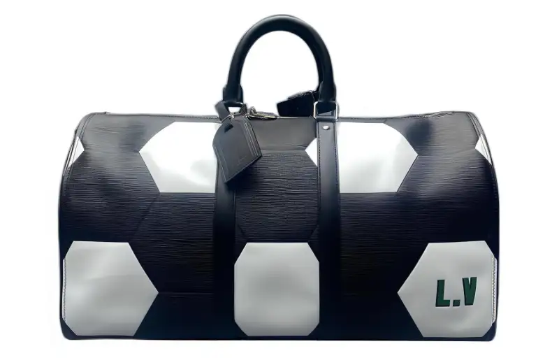 LOUIS VUITTON Keepall Leather Handbag, Shoulder Bag, Crossbody Bag, Travel Bag Men's Black/White