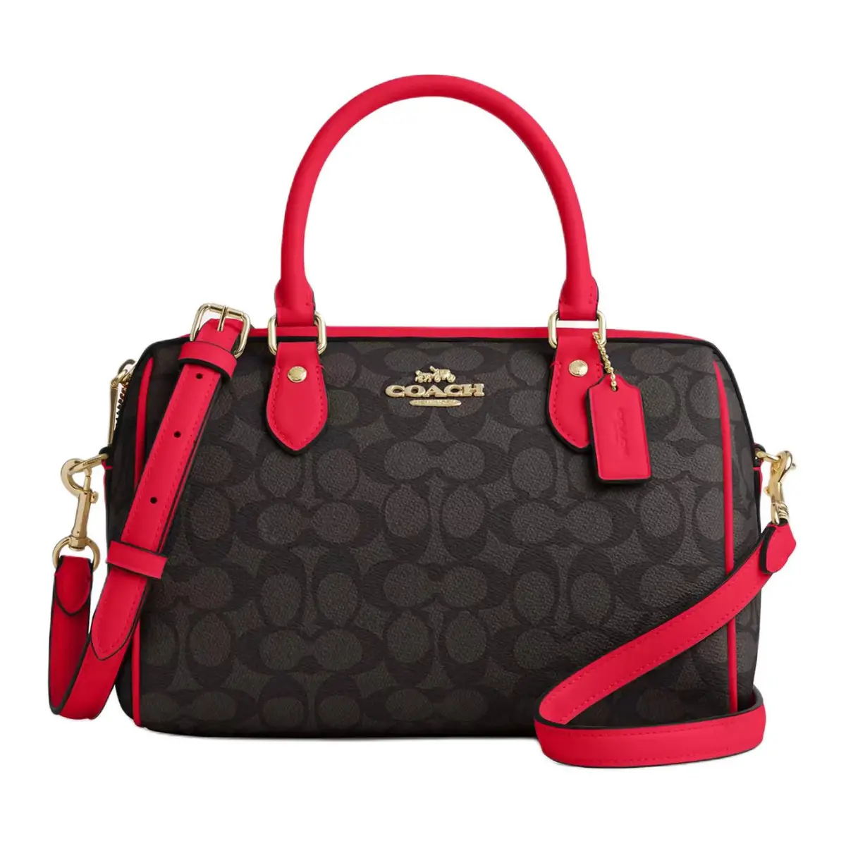 COACH Rowan Coated Canvas Shoulder Bag, Crossbody Bag, Handbag Medium Women's Red