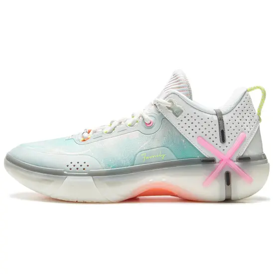 LINING Basketball Shoes Men Low-Top Standard White/Aqua Green/Neon Pink