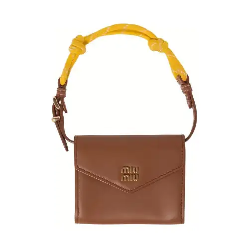 MIU MIU Leather Portable Wallet Women's Cognac & Yellow